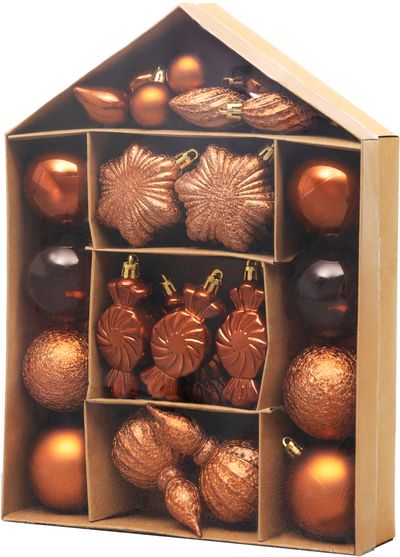 Baubles MagicHome Christmas, set, 32 pcs, brown, mix, for Christmas tree