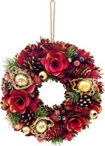 Wreath MagicHome Christmas, hanging, red, 30x30x8 cm