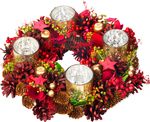 Wreath MagicHome Christmas, with gold baubles, red, 30x30x8 cm