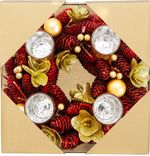 Wreath MagicHome Christmas, with golden cups, red, 37x37x9 cm