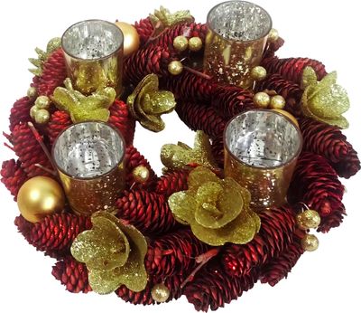 Veniec MagicHome Vianoce, adventný, červený, 37x37x9 cm