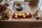 Ikebana MagicHome Christmas, natural, Advent, with golden cups, red, 16x50x9 cm