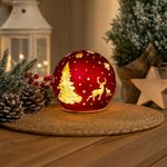 Ball MagicHome Christmas, glass, yellow, 10x warm white LED, 12x11 cm, 3xAA