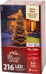 Reťaze MagicHome Vianoce, zvislé, svetelné, časovač, 216xLED, teplá biela, 5+8 funkcií, 1,8 m