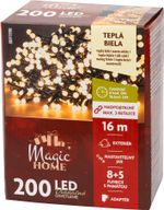 Reťaz MagicHome Vianoce, časovač, 200xLED, teplá biela, 8 funkcií, 16 m, IP44