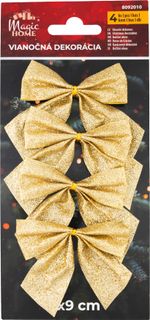 Decoration MagicHome Vianoce, bow, gold, pack. 4 pcs, 9 x 9 cm