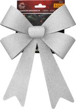 Decoration MagicHome Christmas, Bow, silver, 38 x 30 cm