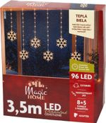 Reťaz MagicHome Vianoce, časovač, snehové vločky, 96xLED, teplá biela, 8+5funkcií, 3,5 m, IP44