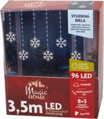 Reťaz MagicHome Vianoce, časovač, snehové vločky, 96xLED, studená biela, 13 funkcií, 3,5 m, IP44