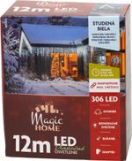 Reťaz MagicHome Vianoce, časovač, 306xLED, studená biela, 10 funkcií, 12 m, IP44