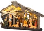 Decoration MagicHome Christmas, nativity scene, polyresin, 17xLED warm white, 9.2x31.2x17.7 cm, 2xAA