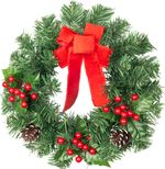 Wreath MagicHome Christmas, red, with bow, 30 cm