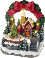 Decoration MagicHome Christmas, Church in wreath, LED, 3xAA, 15.5x12x17.2 cm