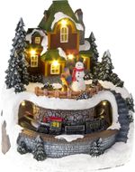 Dekoráció MagicHome Karácsony, Ház vonattal, LED, 3xAA, 18,5x18,4x21 cm