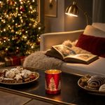 Candle holder MagicHome Christmas, small glass, red, tree, 6x7 cm
