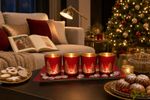 Candle holder MagicHome Christmas, on a tray, for tea lights, red, 28x14x6.5 cm