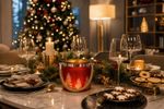 Candle holder MagicHome Christmas, small glass, red, tree, 10x10 cm