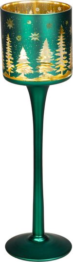 Candle holder MagicHome Christmas, small glass, green, tree, 7x25 cm