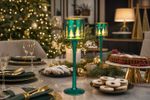 Candle holder MagicHome Christmas, small glass, green, tree, 7x25 cm
