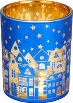 Candle holder MagicHome Christmas, small glass, blue, tree, 6x7 cm