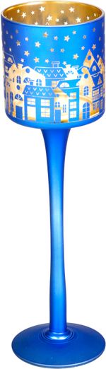 Candle holder MagicHome Christmas, small glass, blue, tree, 7x25 cm