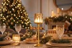 Candle holder MagicHome Christmas, small glass, gold, tree, 7x25 cm