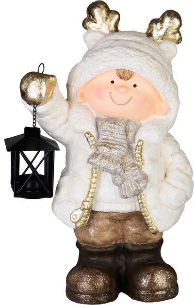 Dekoráció MagicHome Karácsony, Fiú lámpával, 23 x 16.5 x 42 cm