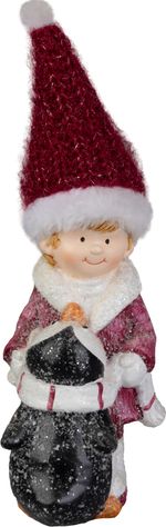 Decoration MagicHome Christmas, Boy with penguin, 6.3x9.3x22.5 cm
