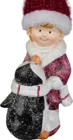 Decoration MagicHome Christmas, Boy with penguin, 6.3x9.3x22.5 cm