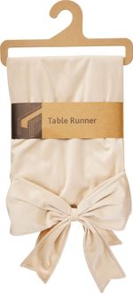 Table stole, table runner, with bow, velvet, beige, 33x240 cm