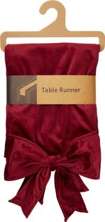 Table runner with bow, velvet, burgundy red, 33x240 cm