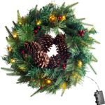 Wreath MagicHome Christmas, with pine cones, 20xLED warm white, IP20, 3xAA, 45 cm