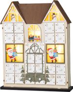 Decoration MagicHome Christmas, Advent Calendar House, wooden, 8xLED, warm white, 2xAAA, IP20, 26x7x