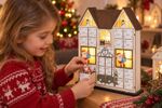 Dekorácia MagicHome Vianoce, Adventný kalendár Domček, drevený, 8xLED, teplá biela, 2xAAA, IP20, 26x7x32 cm