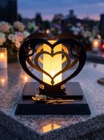 Decoration MagicHome, Heart with Candle, IP44, for grave, solar, 17x15x19 cm