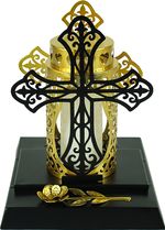 Decoration MagicHome, Cross with candle, IP44, for grave, solar, 17x15x19 cm