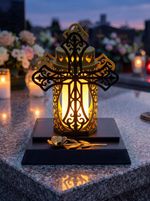 Decoration MagicHome, Cross with candle, IP44, for grave, solar, 17x15x19 cm