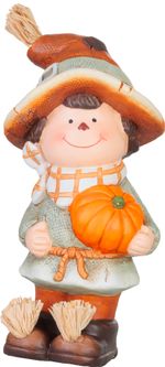 Decoration MagicHome Nature, boy with pumpkin, terracotta, 10.5x11.5x23 cm