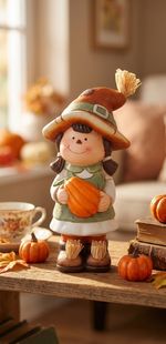 Decoration MagicHome Nature, girl with pumpkin, terracotta, 10.5x11.5x23 cm