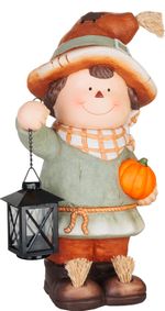 Decoration MagicHome Nature, boy with pumpkin and lantern, magnesia, 19.5x23.5x41 cm