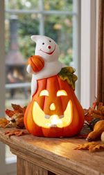 Decoration MagicHome Nature, pumpkin, ghost, with light, terracotta, 8.2x8.8x15 cm