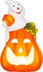 Decoration MagicHome Nature, pumpkin, ghost, with light, terracotta, 8.2x8.8x15 cm
