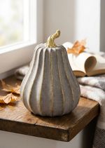 Decoration MagicHome Nature, pumpkin, polyresin, grey, 16.2x16.2x21.4 cm