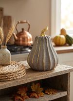 Decoration MagicHome Nature, pumpkin, polyresin, grey, 12.2x12.2x16.2 cm