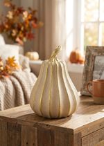 Decoration MagicHome Nature, pumpkin, polyresin, cream, 12.2x12.2x16.2 cm