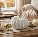 Decoration MagicHome Nature, pumpkin, polyresin, white, 20.3x20.5x16.8 cm