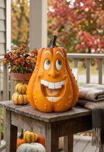 Decoration MagicHome Nature, smiling pumpkin, polyresin, 13x13.3x18.6 cm