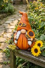Decoration MagicHome Nature, dwarf with sunflower, magnesia, 22x24.2x38 cm