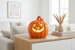 Decoration MagicHome Nature, pumpkin, with light, porcelain, orange, 10.2x12.8x13.8 cm