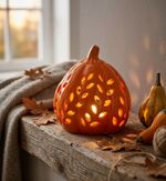 Decoration MagicHome Nature, pumpkin, with light, porcelain, 11.5x11.5x12.1 cm